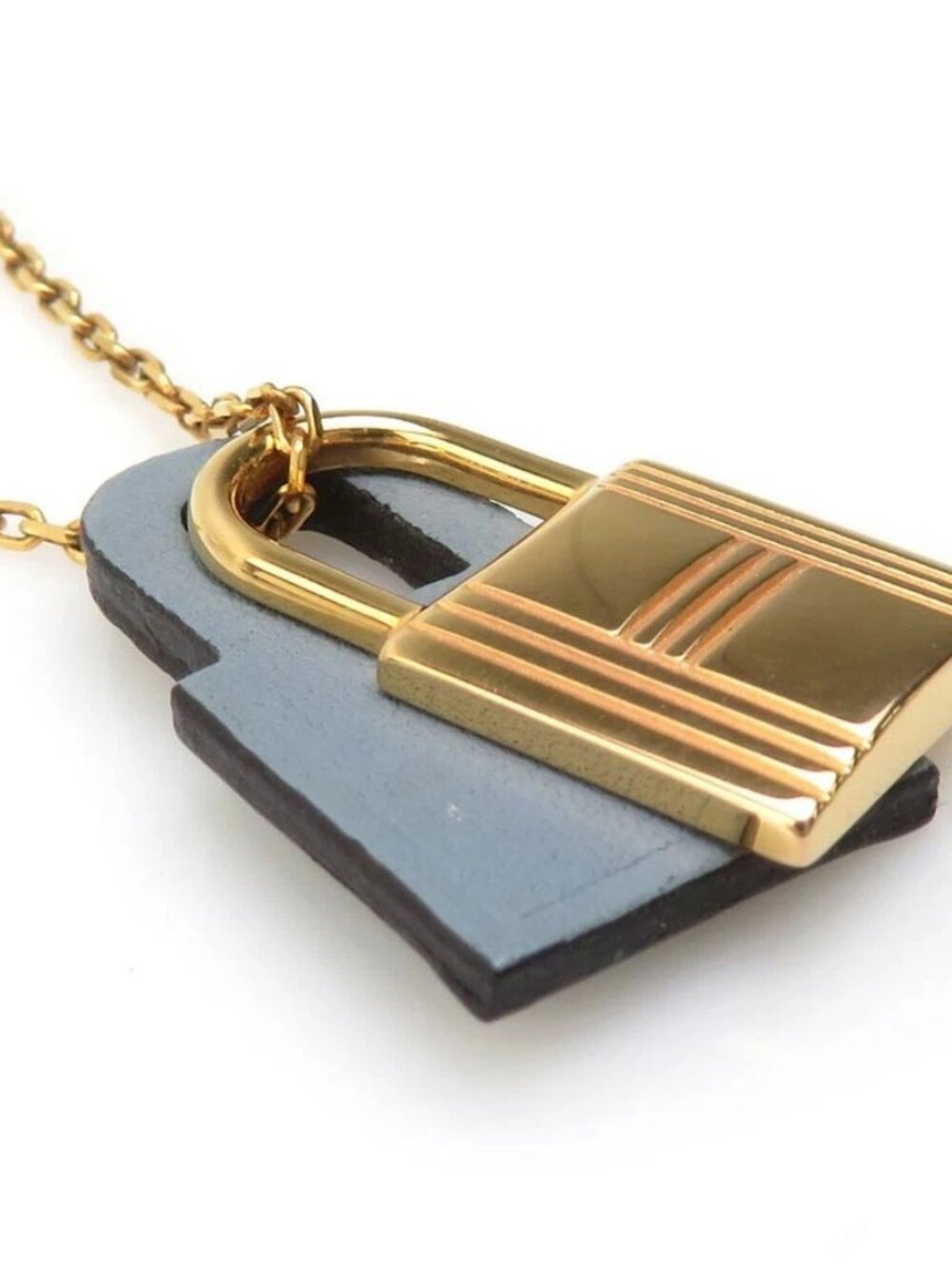 HERMES O'Kelly PM Necklace Gold/Grey Metal/Leather -